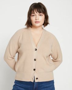 Better-Than-Wool Cardigan - Malt Ball | Universal Standard Money Core, Universal Standard, Blouson Sleeve, Wool Cardigan, Wool Sweater, Luxury Fabrics, Wool Sweaters, Wide Leg Jeans, Cashmere