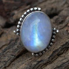 "Natural Rainbow Moonstone Gemstone Ring - 925 Sterling Silver Ring - Designer Ring - June Birthstone Gift Ring - Yellow Gold Moonstone Ring The moonstone is associated with the moon and was the stone of the goddess Diana. The most powerful time to use the moonstone is in a full moon. It has been worn as an amulet to bring good emotions to the wearer, while protecting those of a sensitive nature. It can reunite lovers who have quarreled. Moonstone is also considered a good luck stone. Moonstone Gold Moonstone Ring, Antique Silver Rings, Chocolate Cakes, Flourless Chocolate, Silver Jewelry Design, Rings Silver, June Birthstone, Natural Rainbow, Gift Ring