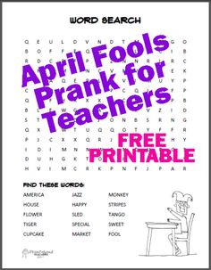 the word search page for apr fool's prank for teachers