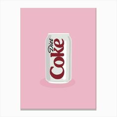 a can of coke on a pink background with the word coke in red and white