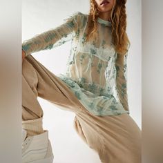 Nwt Free People Cecilia Sheer Mini Dress Color Polar Fog Bohemian Dresses Long, Dress With Puffy Sleeves, Embroidered Dress Boho, Sheer Mini Dress, Embroidered Tunic Dress, Free People Mini Dress, Crochet Maxi Dress, Dress Flowy, Boho Mini Dress