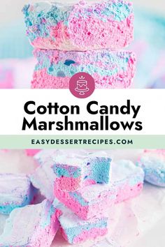 cotton candy marshmallows stacked on top of each other with text overlay