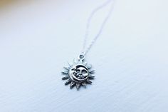 "Celestial sun & moon necklace Sterling dipped raw pewter sun & moon charm size: 21x19mm on a dainty silver plated chain Your choice of a choker necklace, 13 inches with a 2 inch adjustable extender chain (15 inches full length) or an 18\" necklace Customized sizes are available upon request! Handmade with love by Amanda Rose Gift wrapping can be purchased at checkout!! **please read my shop's policies** Thanks for viewing! ❤️" Adjustable Sun Design Jewelry For Everyday, Summer Gift Jewelry With Sun And Moon Design, Sun And Moon Design Jewelry For Summer, Minimalist Adjustable Sun And Moon Jewelry, Sun And Moon Design Jewelry As Summer Gift, Everyday Adjustable Sun And Moon Design Necklace, Silver Celestial Charm Necklaces For Everyday, Round Adjustable Necklace With Sun And Moon Design, Silver Celestial Charm Necklace For Everyday