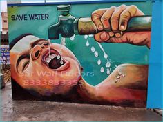 3dwall painting in school Save Water Wall Painting, School Painting Wall Classroom, Beautiful Paintings With Meaning, Save Water Painting, Classroom Wall Painting, Classroom Walls Paint