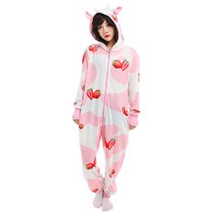 Strawberry Milk Cow, Cow Halloween Costume, Onesie Pajamas Women, Panda Onesie, Onesie Decorating, Cow Outfits, Onesie Costumes, Animal Onesie, Movie Inspired Outfits