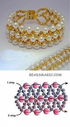 beading instructions for bracelets and necklaces with pearls on them, including beads