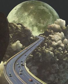 an image of a highway going under the moon