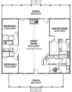 the floor plan for a two bedroom cabin with an attached living room and kitchen area