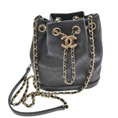 Chanel Mini Chain Shoulder Bag Drawstring Style Black Gold Hardware Bag Stitching Lambskin Leather Genuine Leather Coco Mark Approx. W15 X H15.5 X D9.5cm Bag Stitching, Chanel Mini, Chain Shoulder Bag, Lambskin Leather, Drawstring Bag, Gold Hardware, Coco, Genuine Leather, Stitching