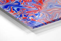 an abstract painting with red, white and blue colors on the bottom half of it