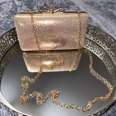 Dazzling Gold Formal Purse Glittery All Over Rhinestone Ball Closure Latch Goldtone Handle And Crossbody Chain Chain Is Removable Nwot Accepting Offers Elegant Sparkling Bags For Night Out, Metal Evening Bag With Chain Strap For Party, Gold Evening Bag With Chain For Events, Gold Clutch With Rhinestones For Night Out, Gold Chain Bag For Night Out, Gold Glitter Evening Bag For Night Out, Elegant Glitter Evening Bag For Night Out, Gold Chain Evening Bag For Events, Gold Glitter Evening Bag For Party