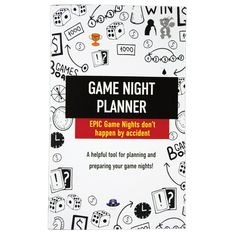 a game night planner with black and white doodles