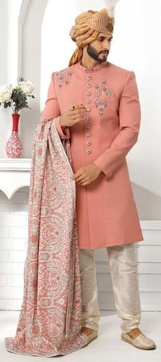 Pink and Majenta color Sherwani in Art Silk fabric with Embroidered, Thread work Pink Bandhgala With Dabka Work In Traditional Drape, Pink Long Sleeve Sherwani With Dabka Work, Pink Embroidered Sherwani Straight Kurta, Pink Embroidered Sherwani For Eid, Embroidered Pink Sherwani For Eid, Pink Embroidered Semi-stitched Sherwani, Pink Sherwani With Zari Work For Traditional Ceremonies, Traditional Pink Bandhgala With Dupatta, Traditional Pink Embroidered Sherwani