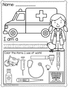 a worksheet with the words i am a and an image of a doctor