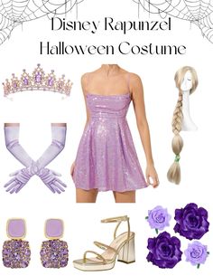 a woman in a purple dress and accessories for halloween costumes with text that reads, disney rap