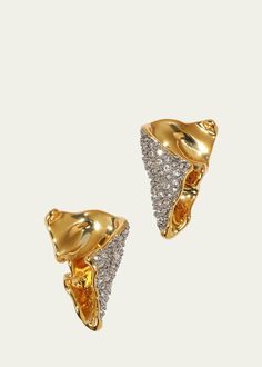 Alexis Bittar Solanales Crystal Folded Earrings Alexis Bittar Earrings, Earrings In Gold, Brass Glass, Alexis Bittar, Glass Crystal, Pierced Ears, Ear Piercings, Antique Jewelry, Neiman Marcus