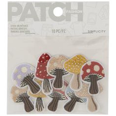 patch patches with mushrooms on them in various colors and sizes, set of 10 pieces