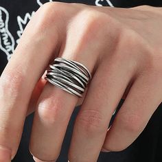 Antiqued stacked wire ring 1/2" wide Adjustable to fit most sizes Curve Ring, Style Gothic, Cuff Rings, Men's Jewelry Rings, Start Saving, Open Ring, Party Accessories, Womens Jewelry Rings, Adjustable Rings