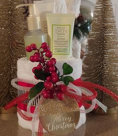 a christmas gift basket with personal care items