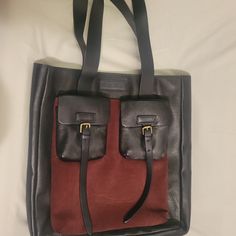 Versatile Leather Attractive Bag With Outside And Inside Storage Pockets. 15" Top To Bottom. 14" Wide 3" Across Bottom. Comes With Storage Bag Leather Shoulder Bag With Leather Handles For Work, Black Leather Satchel With Leather Handles, Black Leather Briefcase With Double Handle, Large Black Everyday Satchel, Black Leather Satchel With Leather Backing, Red Leather Handles Shoulder Bag For Business, Red Leather Handle Shoulder Bag For Business, Red Leather-handled Shoulder Bag For Business, Black Leather Shoulder Bag With Leather Handles