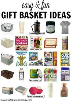 the ultimate gift guide for moms and dads with text overlay that says easy & fun gift basket ideas