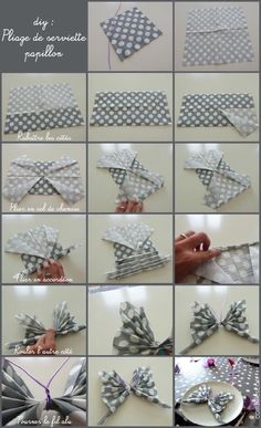 the instructions for how to make an origami bow with ribbon and sequins