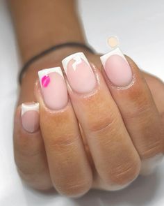 Biab Nail Design Short Square, French Tip With Small Design, Biab French Tip Designs, French Tip With Design, Basic Nail Ideas, Everyday Nails, White French Tips, Basic Nail, Holiday Acrylic Nails