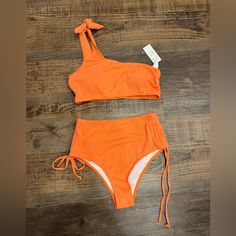 Cupshe Sz M 1 Shoulder Bikini In Orange, Orig $44, Ships Same Day! Trendy Orange Swimwear For Sunbathing, Trendy Orange Swimwear For Swimming, Trendy Orange Swimwear For Summer, Trendy Orange Swimwear For Pool, Trendy Orange Beach Party Swimwear, Summer Party Orange Swimwear, Orange Summer Party Swimwear, Low Waisted Bathing Suits, Orange Tie-side Swimwear For Summer