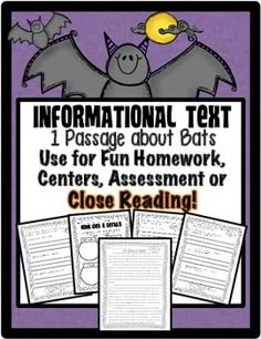 an information poster with bats on it and text that reads information test for fun homework or close reading