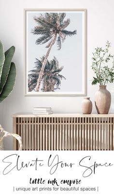 palm tree wall art print modern beach coastal decor Coastal Posters, Beach House Vibes, Large Wall Art Bedroom, Tropical Photography, Boho Coastal Decor, Vintage Palm Tree