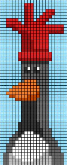 a pixellated image of a penguin wearing a red hat