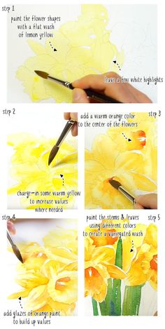 step by step instructions on how to paint daffodils