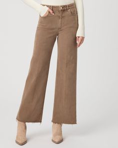 This modern high-waisted wide leg has an easy, relaxed fit with a 31" inseam. This pair comes in a vintage-inspired khaki shade and is crafted from comfort stretch denim with plenty of coverage and the perfect amount of stretch. | Anessa 31 Inch Wide Leg Jean - Vintage Canewood | Size 32 Chic Wide Leg Brown Jeans, Chic Brown Wide Leg Jeans, Brown Wide Leg Work Jeans, Brown Wide Leg Jeans For Work, Chic Brown Wide Leg Flare Jeans, Wide Leg Brown Flare Jeans For Work, Elevated Casual Wide Leg Bottoms For Fall, Brown Relaxed Fit Wide Leg Jeans, Wide Leg Flare Jeans For Elevated Casual Fall Wear