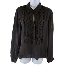 Jones New York 100% Silk Ruffle V-Neck Sheer Button Up Long Sleeve Blouse Sze 12 Professional, Career, Office, Classy, Timeless, Elegant, Classic, Feminine, Luxurious New With Tags * Jones New York * Women's Blouse Size 12 * Brown / Chocolate * Button Up * Collar * Long Sleeve With Button Cuff * Sheer * Ruffle * 100% Silk * Dry Clean Only - Please Read Item Specifics For Details - Please Look At Photos For Details Of The Actual Item - Measurements Provided In Photos With Item Laying Flat, Check Classic Feminine, Brown Chocolate, Button Up Long Sleeve, Key Hole, Jones New York, Sleeve Blouse, Blouses For Women, Career, Button Up