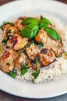 Spiced Coconut Basil Chicken with Rice Dinner Recipes For Family Of 3, Fancy Meals To Make At Home, Rice Dish Recipes, Chicken Rice Dish, Light Chicken Dinner Recipes, Lunch Ideas With Rice, Dinner Recipes For Three, Chicken Meals Dinners, Dinner Recipes Asian