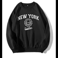 New York Sweatshirt Size Large Women Black Brooklyn New Crewneck Other Sizes New York Pullover, Black College Sweatshirt With Slogan, Black Crew Neck Sweatshirt For College, Collegiate Black Letter Print Sweatshirt, Black Letter Print College Sweatshirt, Black College Sweatshirt With Lettering, Black College Sweatshirt With Graphic Print, Black College Style Sweatshirt With Letter Print, College Style Black Sweatshirt With Letter Print