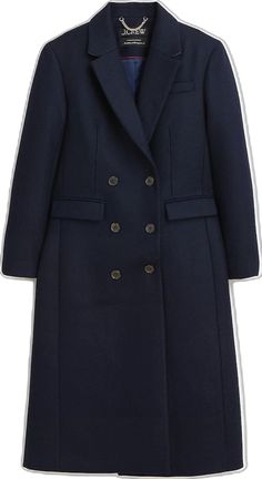 Blue Wool Double-breasted Outerwear, Elegant Navy Double-breasted Outerwear, Elegant Navy Outerwear With Double Button Closure, Navy Wool Coat With Button Closure For Work, Classic Blue Pea Coat For Workwear, Classic Blue Pea Coat For Work, Navy Outerwear With Double Button Closure For Office, Notch Lapel Peacoat With Double Button Closure, Classic Blue Wool Coat For Work