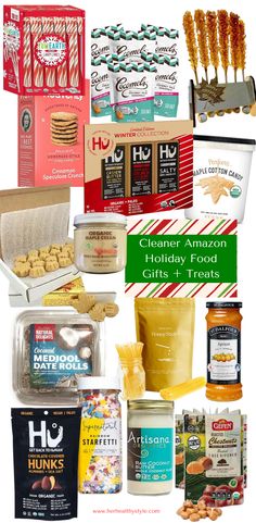 an assortment of christmas treats and snacks with text overlay that reads holiday amazon gift guide