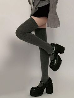 Solid Color Simple Style Warm Over The Knee Thigh High Socks For Autumn And Winter Outfits With High Socks, Alnst Oc, Knee Socks Aesthetic, Over The Knee Socks Outfit, Cute Thigh Highs, Thigh High Socks Aesthetic, Cute Socks Outfit, Knee Socks Outfits