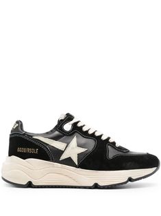 calf leather panelled design panelled design gold-tone logo lettering star patch detail logo patch at the tongue front lace-up fastening round toe chunky rubber sole Luxury Calf Leather Sneakers With Logo Print, New Balance Jack Harlow, Golden Goose Running Sole, Designer Sneaker, Sole Sneakers, Golden Goose Deluxe Brand, Goat Leather, Golden Goose, Running Women