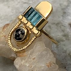 Ladies Unique Find. This 14k Gold Gem Is A Rare Item And Will Complement Any Attire Or Style Of Dress. This Features A Unique Cut Blue Topaz And Other Gem. Unique Gold Ring With Blue Topaz, Unique Gold Blue Topaz Ring, Unique Yellow Gold Jewelry With Blue Topaz, Gold Multi-stone Blue Topaz Ring, Gold Blue Topaz Multi-stone Ring, Ring Color, Selling On Poshmark, Blue Topaz Ring, Topaz Ring