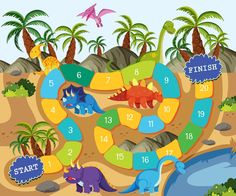 a dinosaur board game with numbers and dinosaurs