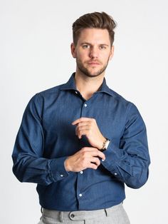 Discover the all-new Dark Denim Shirt. This with our new Cutaway Collar. Our denim fabric is very soft and easy iron. Dark Denim Shirt, Cutaway Collar, Scandinavian Fashion, Versatile Style, Dandy, Dark Denim, Denim Fabric, Denim Shirt, Collar Shirts