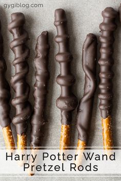 harry potter wand pretzel rods with chocolate frosting