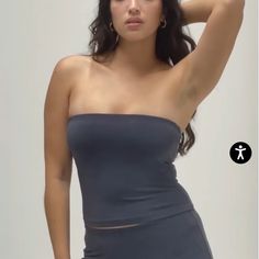 Los Angeles Apparel Garment Dye Mid-Length Tube Top Xs In Dolphin Blue Brand New Versatile Seamless Gray Tops, Versatile Gray Seamless Tops, Versatile Gray Seamless Top, Gray Yoga Tops With Built-in Bra, Blue Seamless Bandeau Top, Stretch Bandeau Tops For Loungewear, Los Angeles Apparel, Tube Top, Blue Gray