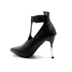 Ankle Boots Pointed Toe, Pu Boots, T Strap Heels, Not Satisfied, Low Top Shoes, Spool Heel, High Heel Boots Ankle, Boot Types, Stiletto Sandals