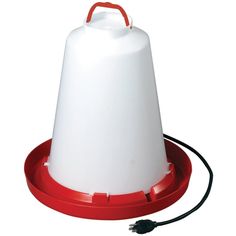 a red and white light with a cord attached to it's base on a white background