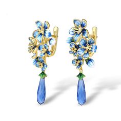 Elevate Your Outfit With Our Stunning Blue Flowers Faceted Crystal Earrings! The Enamel Flowers And Faceted Crystal Water Drop Combine To Create A Beautiful And Eye-Catching Design. Made With Hypoallergenic Copper, These Earrings Are Not Only Stylish But Also Gentle On Sensitive Ears. Color: Blue, White, Green, Gold Length: 1.8 Inches Material: Copper, Enamel, Resin Travel Inspired Jewelry, Crystal Dangle Earrings, Sterling Silver Flowers, Enamel Flower, Enamel Earrings, Flowers Leaves, Accessories Jewelry Earrings, Silver Flowers, Design Floral