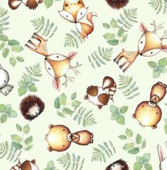 an animal themed wallpaper with leaves and animals