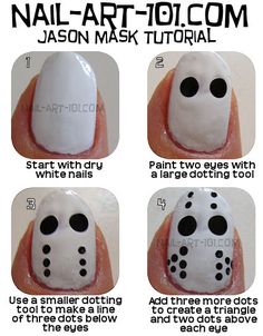 Diy Halloween Nails, Halloween Nail Art Tutorial, Diy Nails Easy, Craft Halloween, Halloween Manicure, Jason Mask, Halloween Nails Easy, New Years Eve Nails